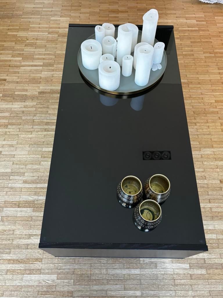 Salontafel met glas op wieltjes, Maison & Meubles, Tables | Tables de salon, Enlèvement, Utilisé, Verre