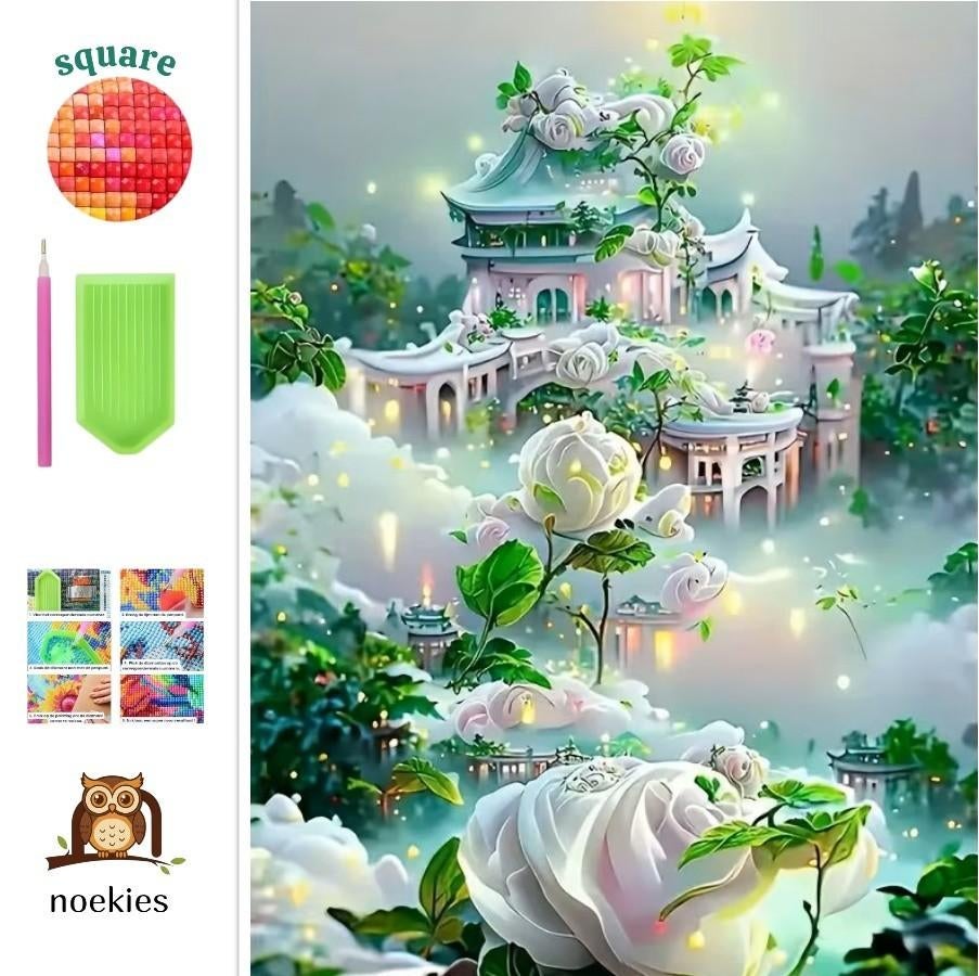 Peinture au diamant n 161 Palais vert 40x30cm (carré), Fantasie, Autocollant, Diamond painting, Autres matériaux