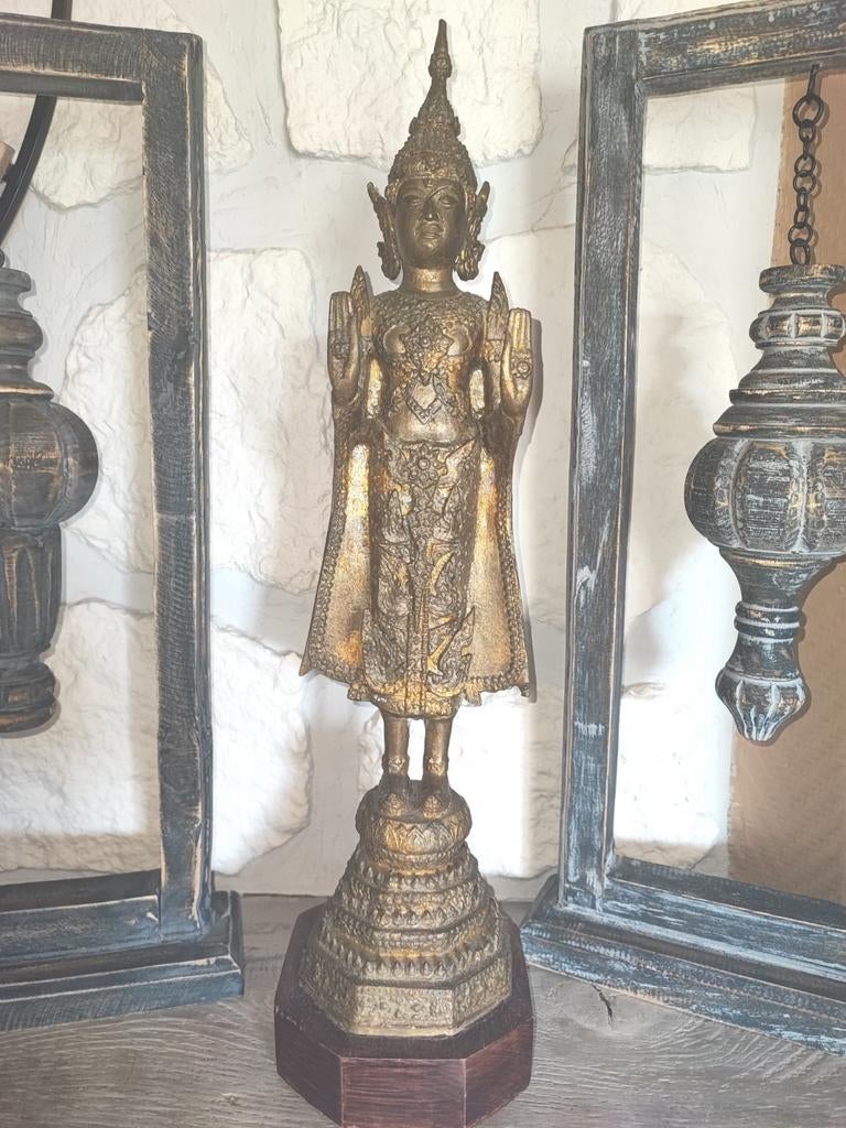 Bouddha Taï Rattanakosin en bronze doré 24 cts, Enlèvement ou Envoi