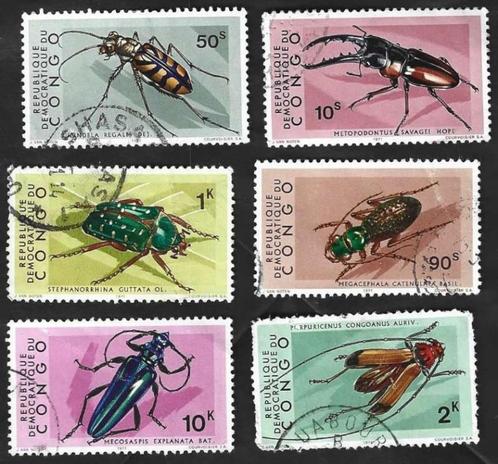6 Postzegels Kevers Congo-Kinshasa 1971 Insecten, Postzegels en Munten, Postzegels | Thematische zegels, Gestempeld, Dier of Natuur