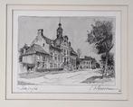 Goossens? - tekening stadhuis kaprijke - aquarel, Antiek en Kunst, Ophalen of Verzenden