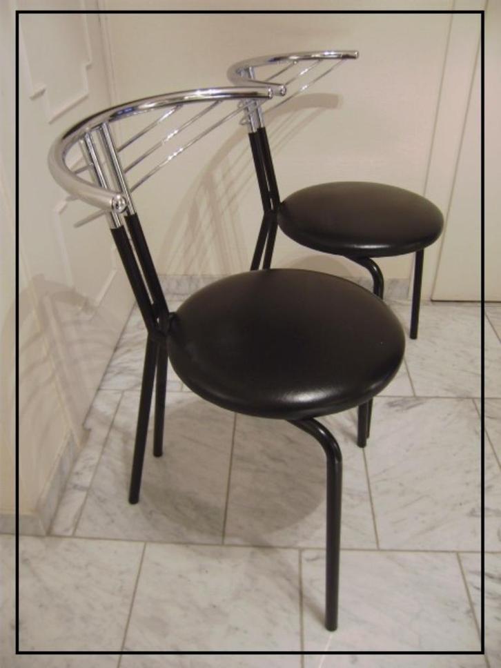 DESIGN : set >>> WING CHAIRS <<< in chroomstaal & skai, Huis en Inrichting, Overige Huis en Inrichting, Nieuw, Ophalen