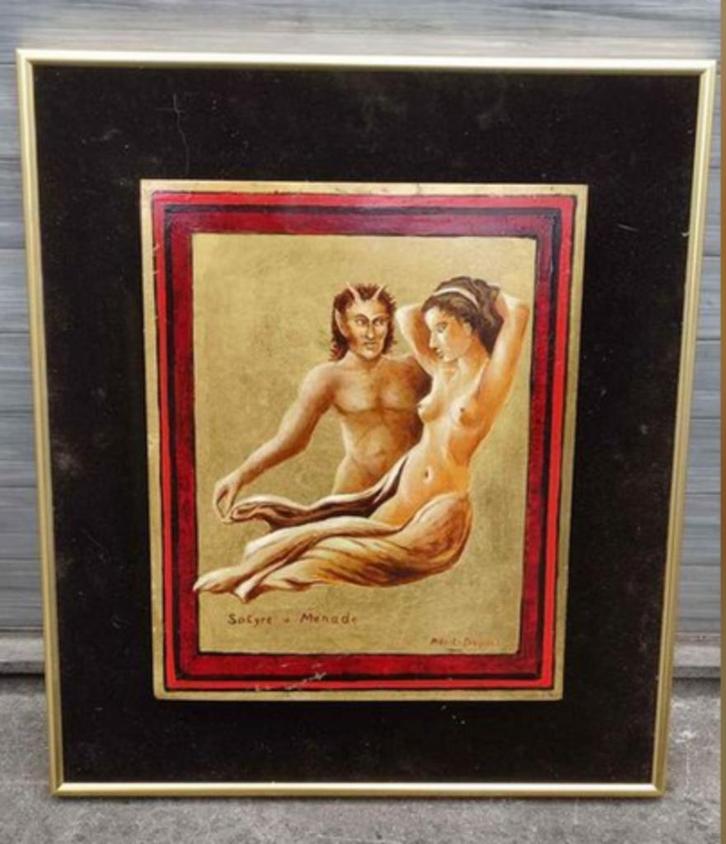 Huile sur cuivre satyre et ménade signe Albert Dupuis, Antiek en Kunst, Kunst | Schilderijen | Klassiek, Ophalen of Verzenden