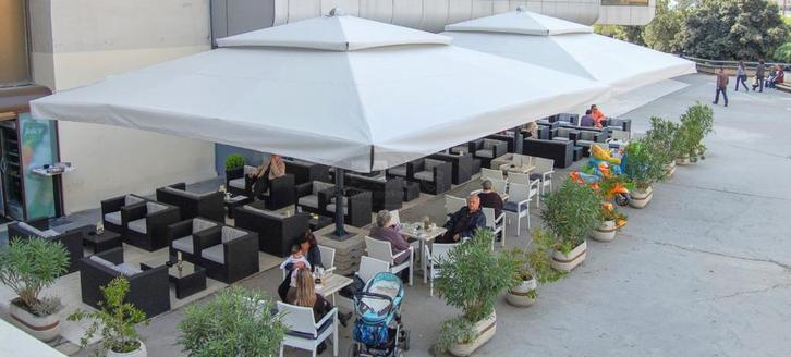 Pro parasol horeca 5x5m - 6 stuks/150m2 - eden garden, Zakelijke goederen, Horeca | Meubilair en Inrichting, Meubilair, Gebruikt