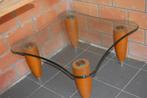 Glazen vierkante salontafel of bijzettafel met kersenhout, Ophalen, Gebruikt, Kersenhout