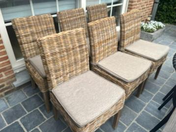 6 stoelen in riet met kussens beschikbaar voor biedingen
