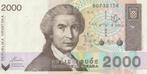 2000 Dinara Kroatië 1992, Postzegels en Munten, Ophalen of Verzenden, Overige landen, Los biljet