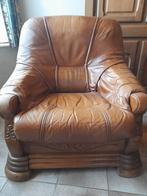 lederen zetel en bijpassende salontafel, Huis en Inrichting, Zetels | Zetels, Ophalen, Gebruikt, Hout