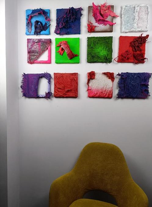 Mozaïek van 12 schilderijen, Antiek en Kunst, Kunst | Schilderijen | Abstract, Ophalen of Verzenden