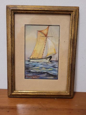 ancien tableau marine dessin pastel, Enlèvement ou Envoi