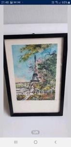 Ets kleur Parijs Eiffeltoren gesigneerd, Antiek en Kunst, Ophalen of Verzenden