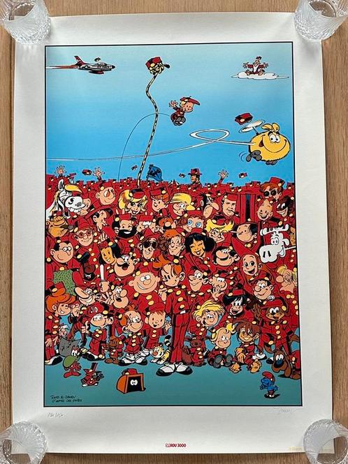 Spirou/Tome&Janry. Sérigraphie illustrant de nombreux héros, Verzamelen, Posters, Zo goed als nieuw, Ophalen of Verzenden