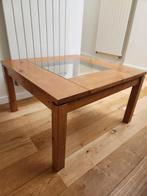 Rechthoekige houten salontafel met glas  80x80x45 cm, Huis en Inrichting, Tafels | Salontafels, Ophalen, Gebruikt, 50 tot 100 cm