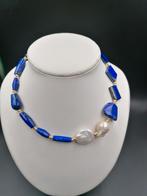 Lapis-lazuli & zoetwater parelketting, Handtassen en Accessoires, Kettingen, Ophalen of Verzenden, Nieuw, Blauw, Met edelsteen