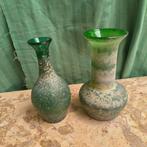 2 Groene vintage glazen Scavo vaasjes, Enlèvement ou Envoi
