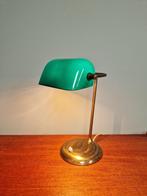 Bankierslamp in messing en groene opaline, 1930, Ophalen of Verzenden