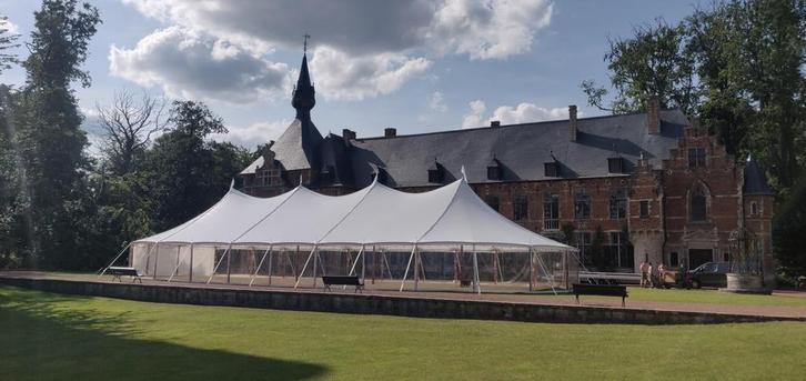 2 sailcloth tenten te koop 10x28m en 14x26m, Tuin en Terras, Partytenten, Ophalen
