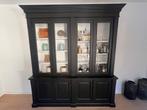 Zwarte houten vitrinekast / buffetkast met glazen deuren, Ophalen, 200 cm of meer, Landelijk, 200 cm of meer