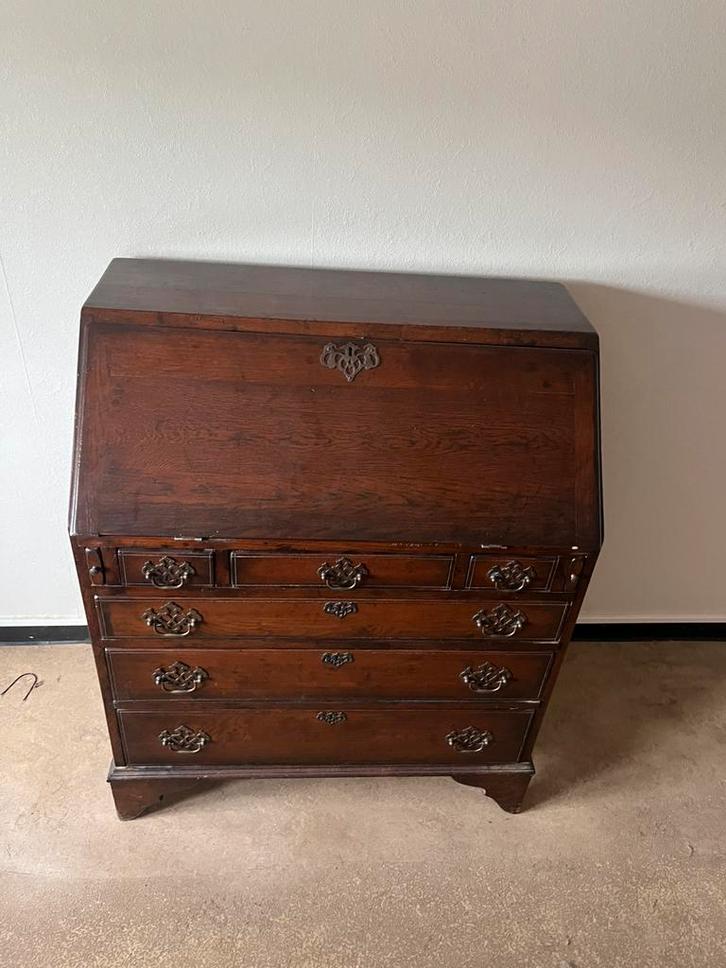 Antieke houten secrétaire met klep en lades, Huis en Inrichting, Kasten | Secretaires, Gebruikt, Ophalen