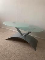 Moderne salontafel met dubbele draaibare glazen bladen, Huis en Inrichting, Tafels | Salontafels, Ophalen, Gebruikt, 100 tot 150 cm