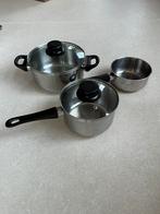 Set kookpotten waarvan 2 met deksel, Huis en Inrichting, Keuken | Potten en Pannen, Inox, Gebruikt, Keramische plaat, Ophalen