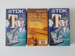 3 videocassettes VHS verzegeld TDK 120 Profi Gold 240, Ophalen, Nieuw in verpakking