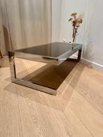 Vintage Belgo Chrom tafel  / salontafel / koffietafel, 100 à 150 cm, Moins de 50 cm, Verre, Enlèvement