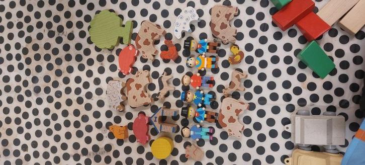 houten speelgoedset met mand van textiel, Kinderen en Baby's, Speelgoed | Houten speelgoed, Zo goed als nieuw, Overige typen, Ophalen