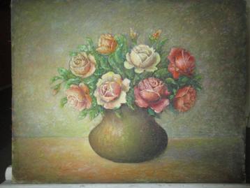 Schilderij van bolle vaas met rozen, op doek, zonder kader, Enlèvement ou Envoi
