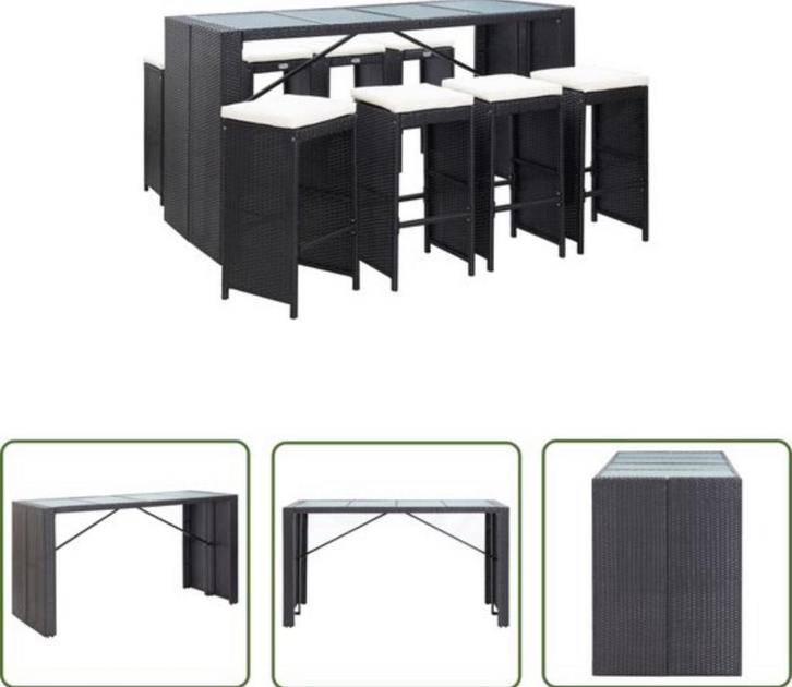 Tuinbarset poly rattan zwart (9-delig), Tuin en Terras, Tuinmeubel-accessoires, Gebruikt, Ophalen