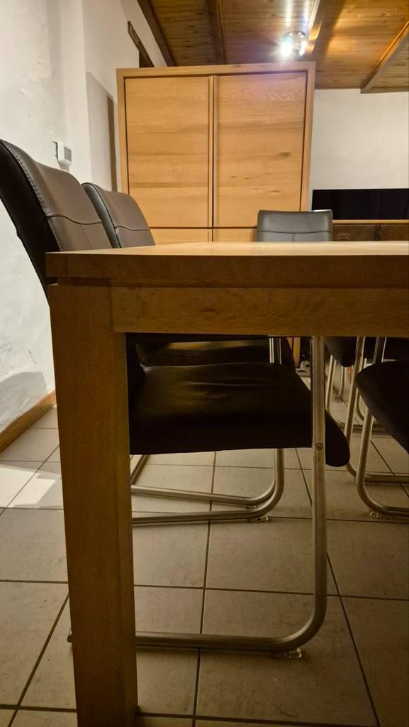 moderne eiken tafel en Barkast, incl stoelen, Huis en Inrichting, Complete eetkamers, Zo goed als nieuw, 4 tot 6 stoelen, Ophalen