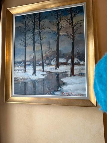 Prachtig wintertafereel in goudkleurig kader beschikbaar voor biedingen