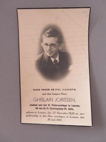 Ghislain Jorissen Étudiant de Louvain, membre des Scouts St., Envoi, Image pieuse