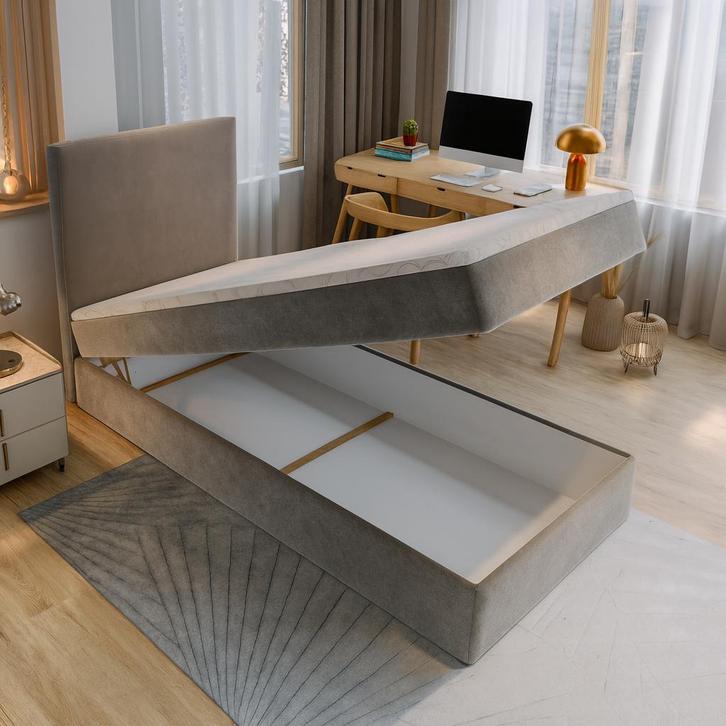 OP=OP Opberg boxspring Basic 80 x 200 Grijs, Huis en Inrichting, Slaapkamer | Boxsprings, Nieuw, 80 cm, 200 cm, Eenpersoons, Grijs