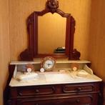 Brocant ladekastje make-uptafel met marmeren blad en spiegel, Huis en Inrichting, Ophalen