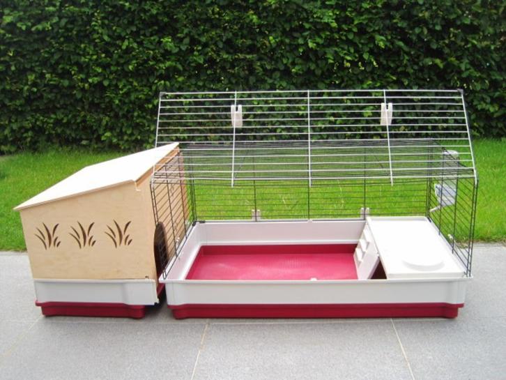 Ferplast konijnenhok 142 x 60 x 50 bordeau grijs, Dieren en Toebehoren, Knaagdieren en Konijnen | Hokken en Kooien, Gebruikt, Hok