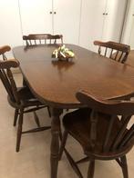 Eiken eettafel met 4 massieve eiken stoelen in prima staat ., Comme neuf, Quatre, Brun, Bois