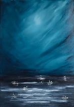 Olieverfschilderij „De maan komt op”, Antiek en Kunst, Ophalen