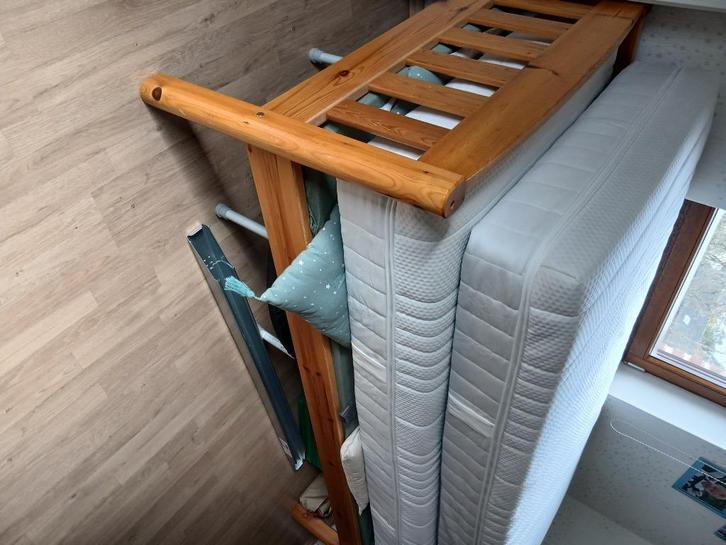 Lit, Huis en Inrichting, Slaapkamer | Bedden, Gebruikt, Tweepersoons, 90 cm, 200 cm, Hout, Bruin, Ophalen