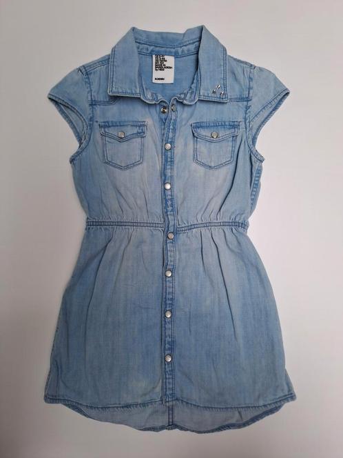 Mt 104 Denimjurk met kapmouwen en drukknopen, Kinderen en Baby's, Kinderkleding | Maat 104, Gebruikt, Meisje, Jurk of Rok, Ophalen of Verzenden