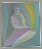 ANDRE GOEZU / ZITTENDE VROUW / OLIEVERF DOEK / 94x82cm KADER, Antiek en Kunst, Ophalen