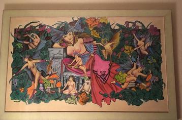 Een vrolijk groot schilderij op zijde voor de slaapkamer beschikbaar voor biedingen