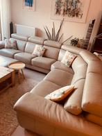 Lederen modern hoeksalon 6 pers. + poef, Huis en Inrichting, Ophalen, Zo goed als nieuw, Modern