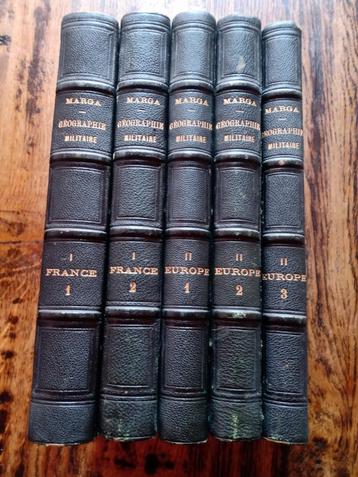 ZELDZAAM!! Militaire geografie 5 x volumes 1884 MARGA beschikbaar voor biedingen