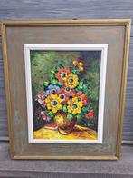 Huile sur panneau fleurs signe Armand lacour, Antiquités & Art, Enlèvement ou Envoi