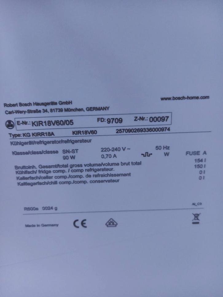 Bosh inbouw frigo, Electroménager, Réfrigérateurs & Frigos, Utilisé, Sans bac à congélation, 100 à 150 litres, 85 à 120 cm, 45 à 60 cm