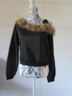 Zwarte, korte sweater / pull met fluffy kraag - dames, Ophalen of Verzenden, Nieuw, Maat 36 (S), Zwart
