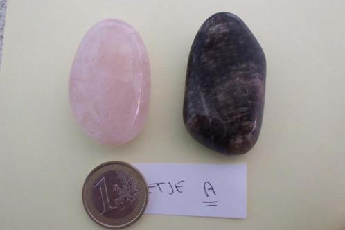 prachtige grote rozenkwarts + versteend hout trommelsteen, Verzamelen, Mineralen en Fossielen, Ophalen of Verzenden
