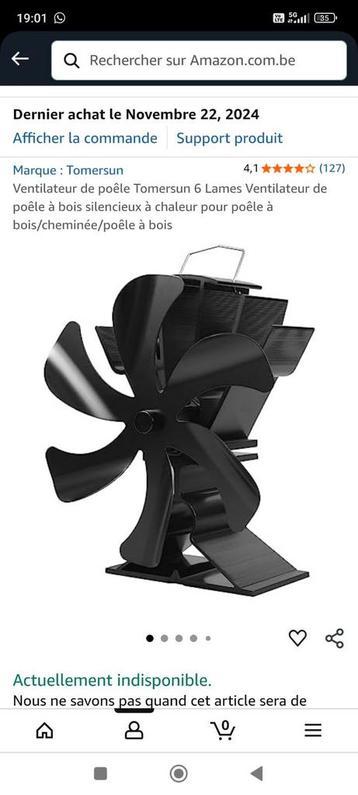 Ventilateur pour poêle noir 6 pales, Enlèvement ou Envoi, Comme neuf