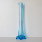 Kunstglazen soliflore vaas, vintage design, Gebruikt, Blauw, Ophalen of Verzenden, Glas